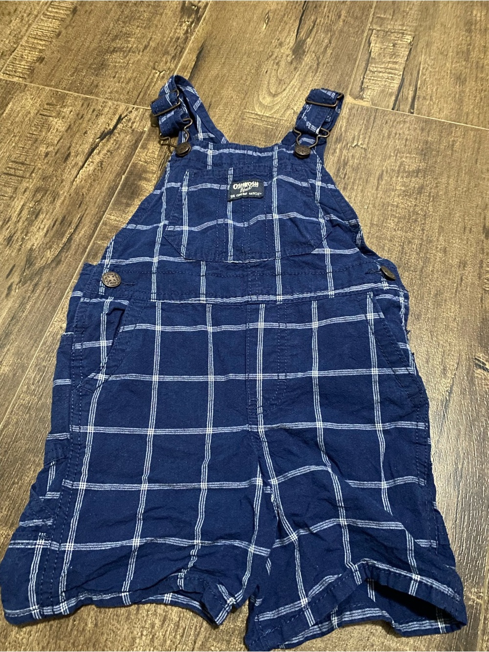 OshKosh B'gosh Navy Plaid Short Overalls